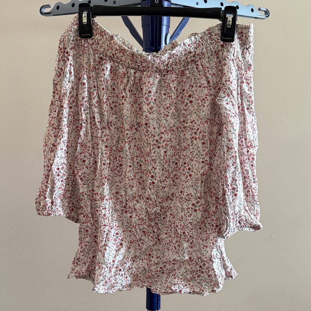 Off the Shoulder Floral Print Blouse